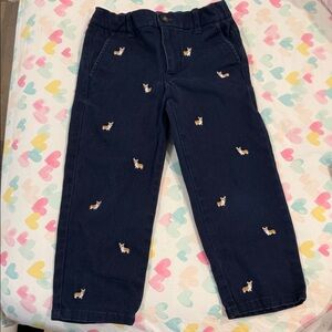 Janie and Jack Navy Kids Pants with Embroidered Dogs
